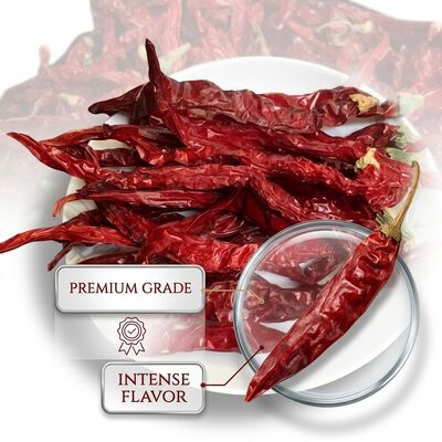 فلفل قرمز خشک بدون ساقه، طبیعی، آفتاب خشک، چیلی روخو، درجه صادراتی، غلاف کامل، ۴-۷ سانتیمتر، ۲۰۰۰۰-۵۰۰۰۰ واحد تندی (SHU)، عمده